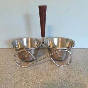 Vintage 2 Compartment Stainless and Teak Condiment Holder